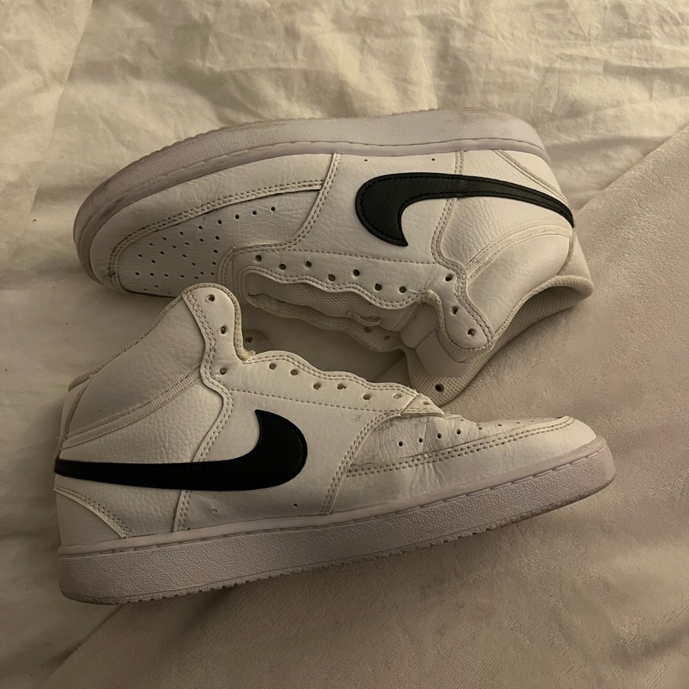 White High-Top Sneakers with Black Swoosh
